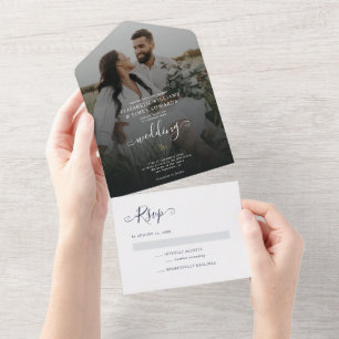 Marineblaue elegante moderne Boho-Hochzeit All In One Einladung