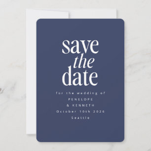 Marineblaue elegante moderne klassische Hochzeit Save The Date