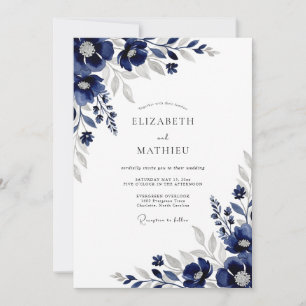 Marineblaue elegante Winterhochzeit Einladung