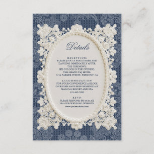 Marineblaue Elfenbein-Doily-Spitze Hochzeitsdetail Begleitkarte