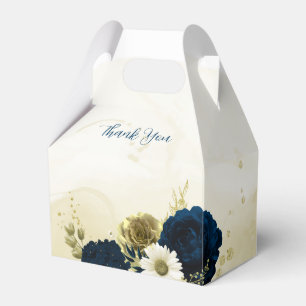 marineblaue elfenbeinweiße und goldene Blumen Hoch Geschenkschachtel