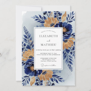 Marineblaue Erhabene Botanische Hochzeit Einladung