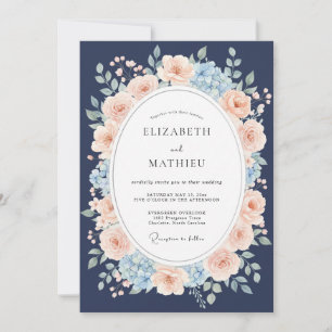 Marineblaue exquisite Hochzeitsblumen Einladung