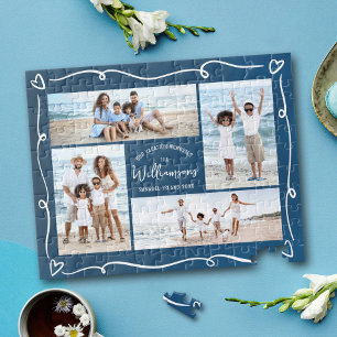 Marineblaue Familienfoto-Collage handgezeichnete D