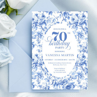 Marineblaue Florale Chic-Einladung zum 70. Geburts Einladung