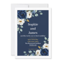 Marineblaue Florale Elegante Hochzeits-Einladung
