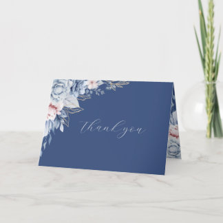 Marineblaue Florale Hochzeits-Dankeskarten Dankeskarte