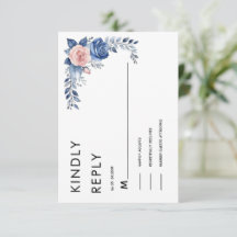 marineblaue Florale Hochzeits-RSVP-Karte