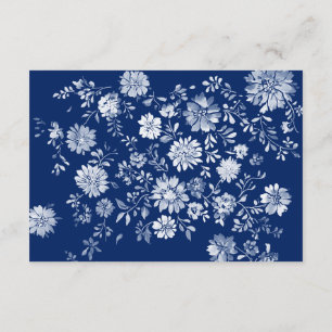 Marineblaue Florale QR-Code-Hochzeitsdetails-Karte Begleitkarte