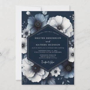 Marineblaue Florale Traumhochzeit Einladung