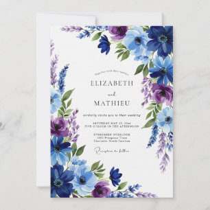 Marineblaue Florale Whimsy-Hochzeit Einladung