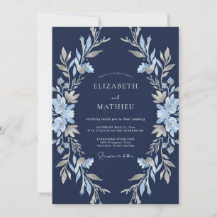 Marineblaue Florale Winterhochzeit Einladung