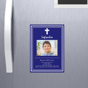Marineblaue Foto-Jungen-Konfirmation Magneteinladung