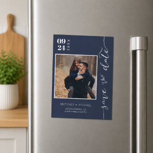 Marineblaue Foto-Save-the-Date-Karte Magnetkarte