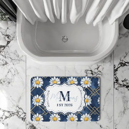 Marineblaue Gingham-Monogramm-Dekoration mit Gänse Badematte