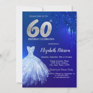Marineblaue Glittertropfen, Kleid Blau 60. Geburts Einladung