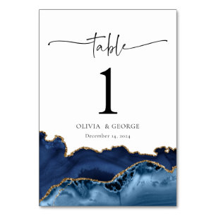 Marineblaue Gold-Achat-Hochzeitstisch-Nummern-Kart Tischnummer