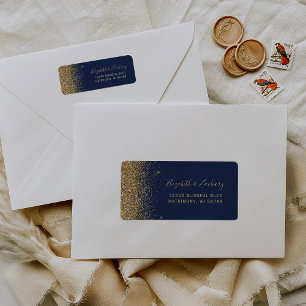 Marineblaue Gold Glitter Rand Hochzeit Rücksendead