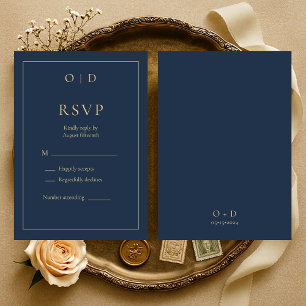 Marineblaue Gold Monogramm Hochzeit RSVP Karte