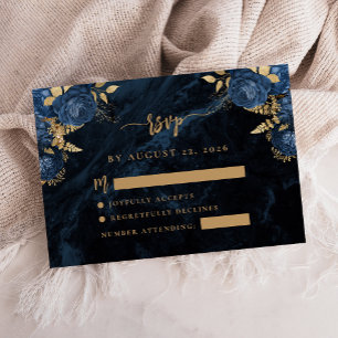 Marineblaue Goldene Florale Achat Schrift Hochzeit Begleitkarte