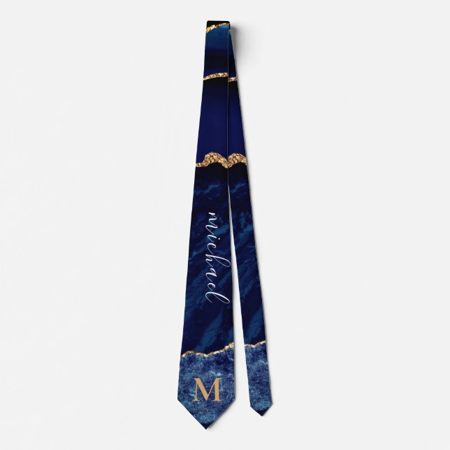 Marineblaue Goldene Krawatte Personalisierter Name (Vorderseite)