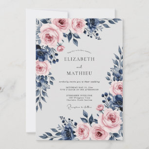 Marineblaue himmlische Blumenhochzeit Einladung