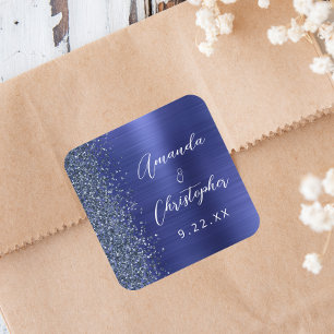 Marineblaue Hochzeit mit gebürstetem Metall-Glitte Quadratischer Aufkleber