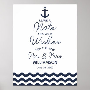 Marineblaue Hochzeits-Hinweis-Schild drucken Poster