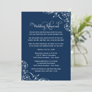 Marineblaue Hochzeitsprobe mit Flourish Einladung