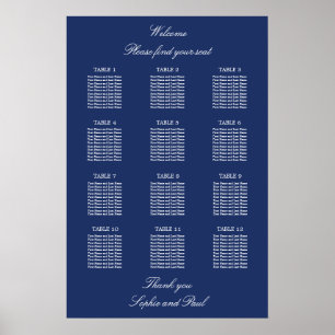 Marineblaue Hochzeitstisch Sitzplanposter 12 Tisch Poster