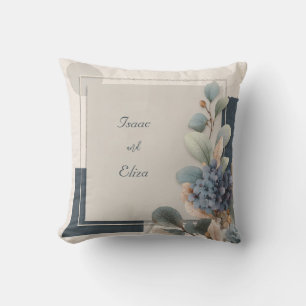 Marineblaue Hortensie und geometrisches Taupe Mode Kissen