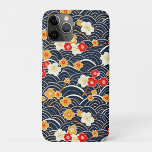 Marineblaue Japanische Welle Pflaumenblüten Blumen Case-Mate iPhone Hülle