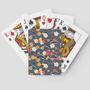 Marineblaue Japanische Welle Pflaumenblüten Blumen Spielkarten