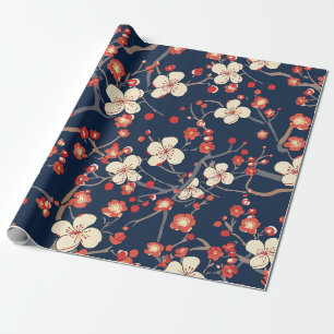 Marineblaue Kirschblüten-Japanische Blumendekorati Geschenkpapier