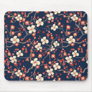 Marineblaue Kirschblüten-Japanische Blumendekorati Mousepad