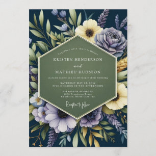 Marineblaue königliche botanische Hochzeit Einladung