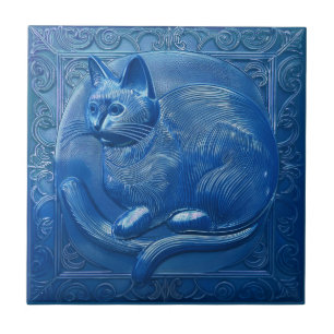 Marineblaue Kunststoff-Relief-Art-Nouveau-Katze Fliese