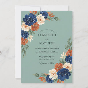 Marineblaue Kupferlackierte Hochzeit Einladung