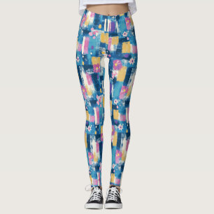 Marineblaue Lavendel-Magenta-Geometrische Blumende Leggings