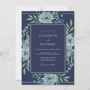 Marineblaue lebhafte Winterhochzeit Einladung