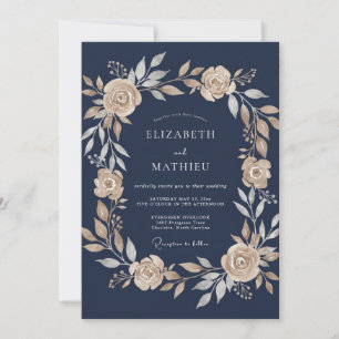 Marineblaue leuchtende botanische Hochzeit Einladung