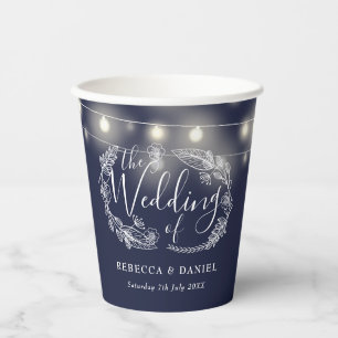 Marineblaue Lichterkette Florale Hochzeit Pappbecher
