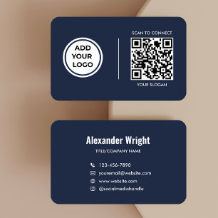Marineblaue Logo-Scan-Code-Kontakt-Geschäftskarte Visitenkarte