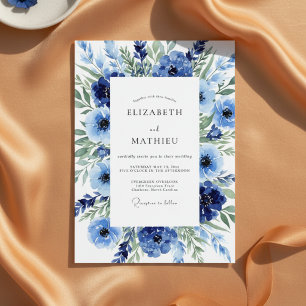 Marineblaue malerische Blumenhochzeit Einladung