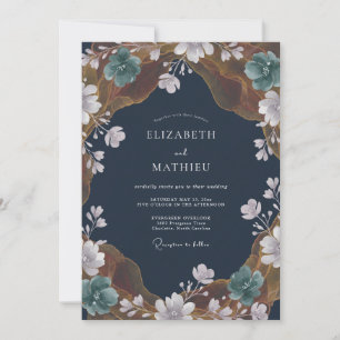 Marineblaue malerische Obstgartenhochzeit Einladung