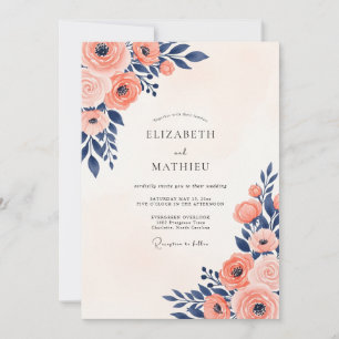 Marineblaue malerische Sommerhochzeit Einladung