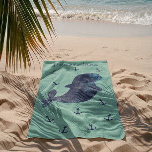 Marineblaue Marineanker Süße Kawaii-Wal Strandtuch