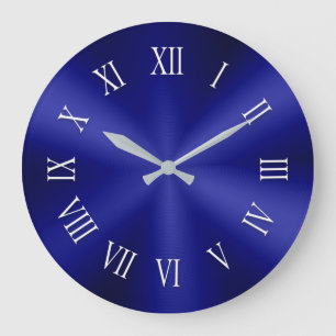 Marineblaue Metalluhr mit weißen römischen Zahlen Große Wanduhr
