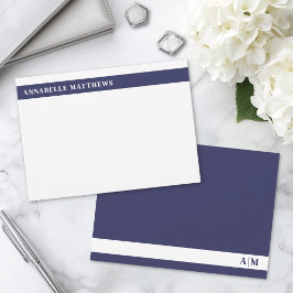 Marineblaue moderne minimalistische Namensmonogram Mitteilungskarte