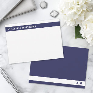Marineblaue moderne minimalistische Namensmonogram Mitteilungskarte